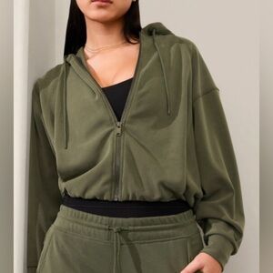 Aspen Olive Green SEASOFT BUBBLE HEM full zip hoodie Athleta L